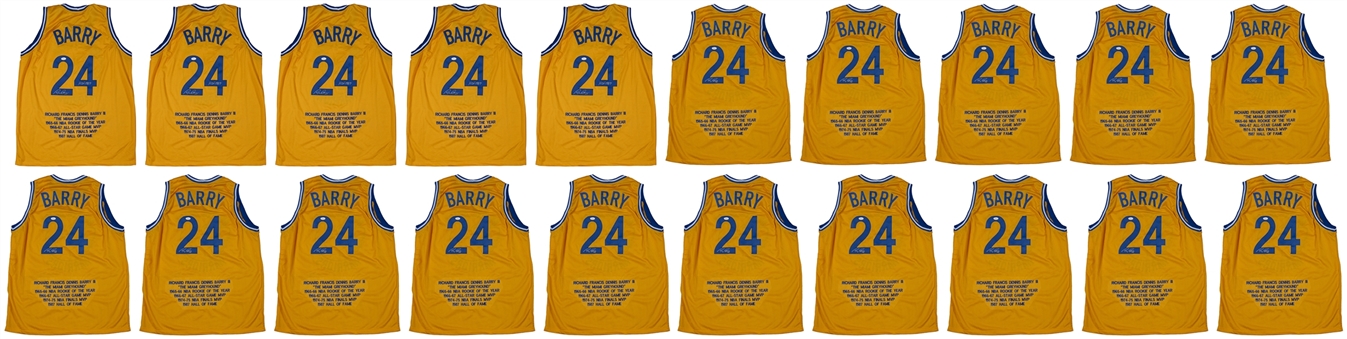Lot of (20) Rick Barry Signed Golden State Warriors Stat Jerseys (5 Inscribed) (JSA)